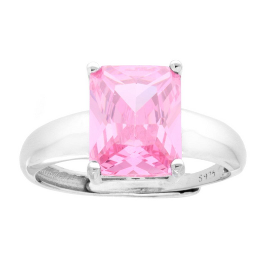 Anello Solitatio Rectangle Rosa, in ARGENTO S925
