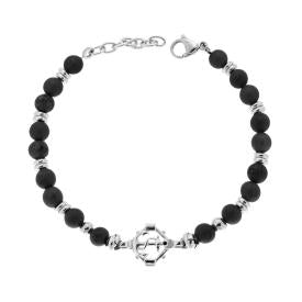Bracciale Pietre Nero e Blu con Palla da Calcio in ACCIAIO inox