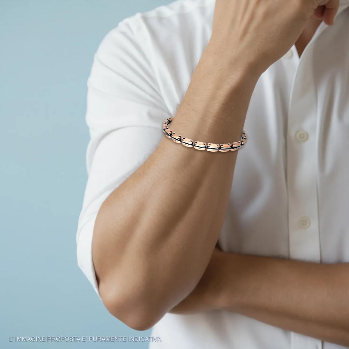 Bracciale Uomo Maglia Imperniata Nero e Rosa, in ACCIAIO inox