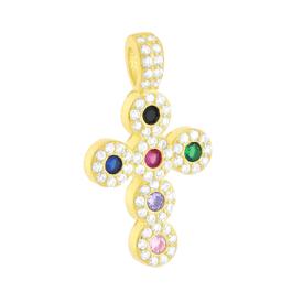 Round Zircon Cross Pendant, many Colors, Sterling Silver s925