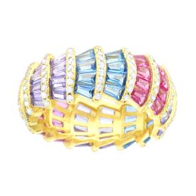 Honeycomb Band Ring with White Zircons, in S925 SILVER