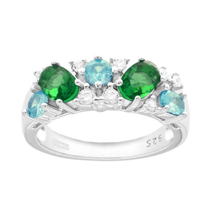 Anello con Bouquet di Zirconia: Verde Smeraldo ,Acquamarina e Bianchi