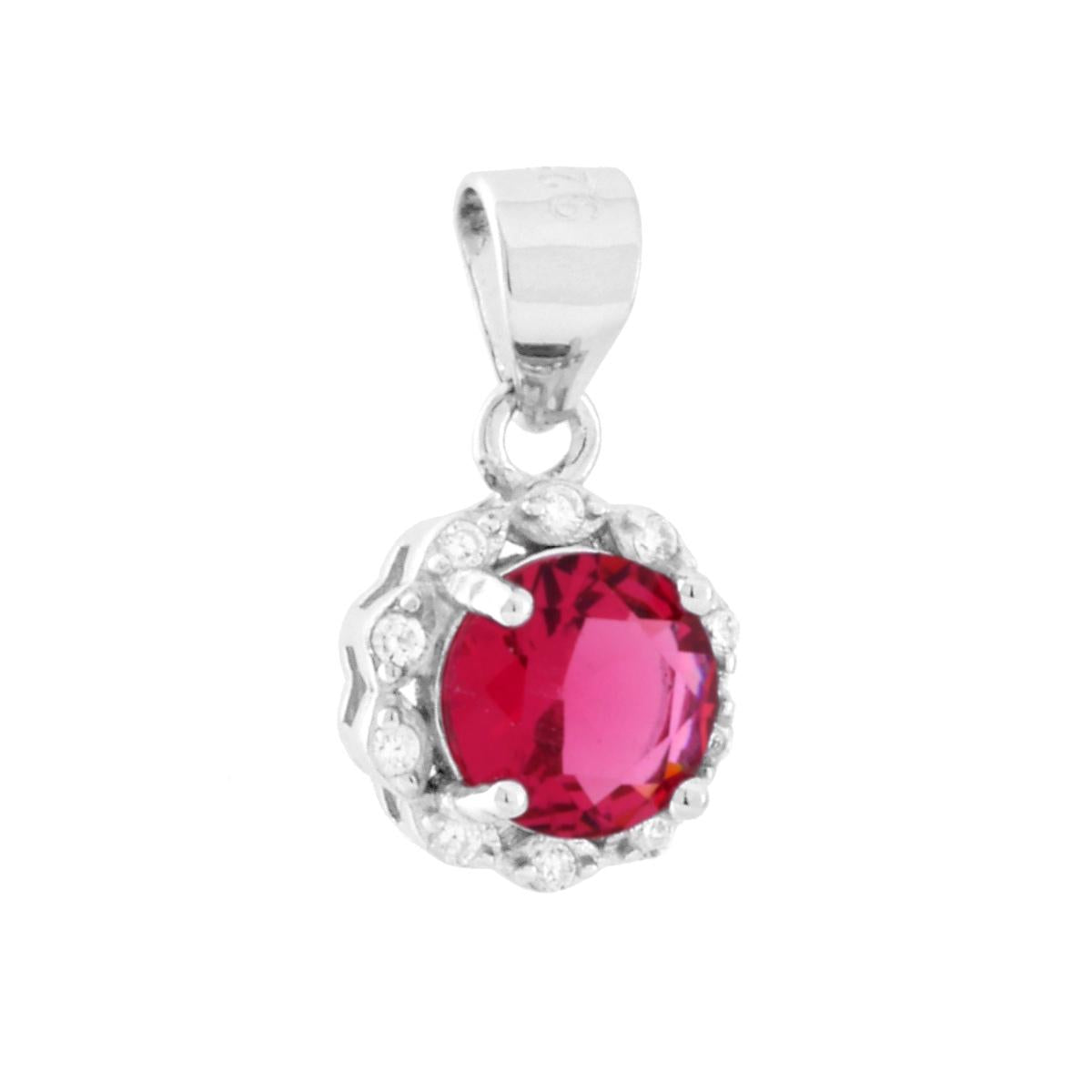 Parure Set Orecchini e Ciondolo Tondo Rosso Rubino, Argento s925