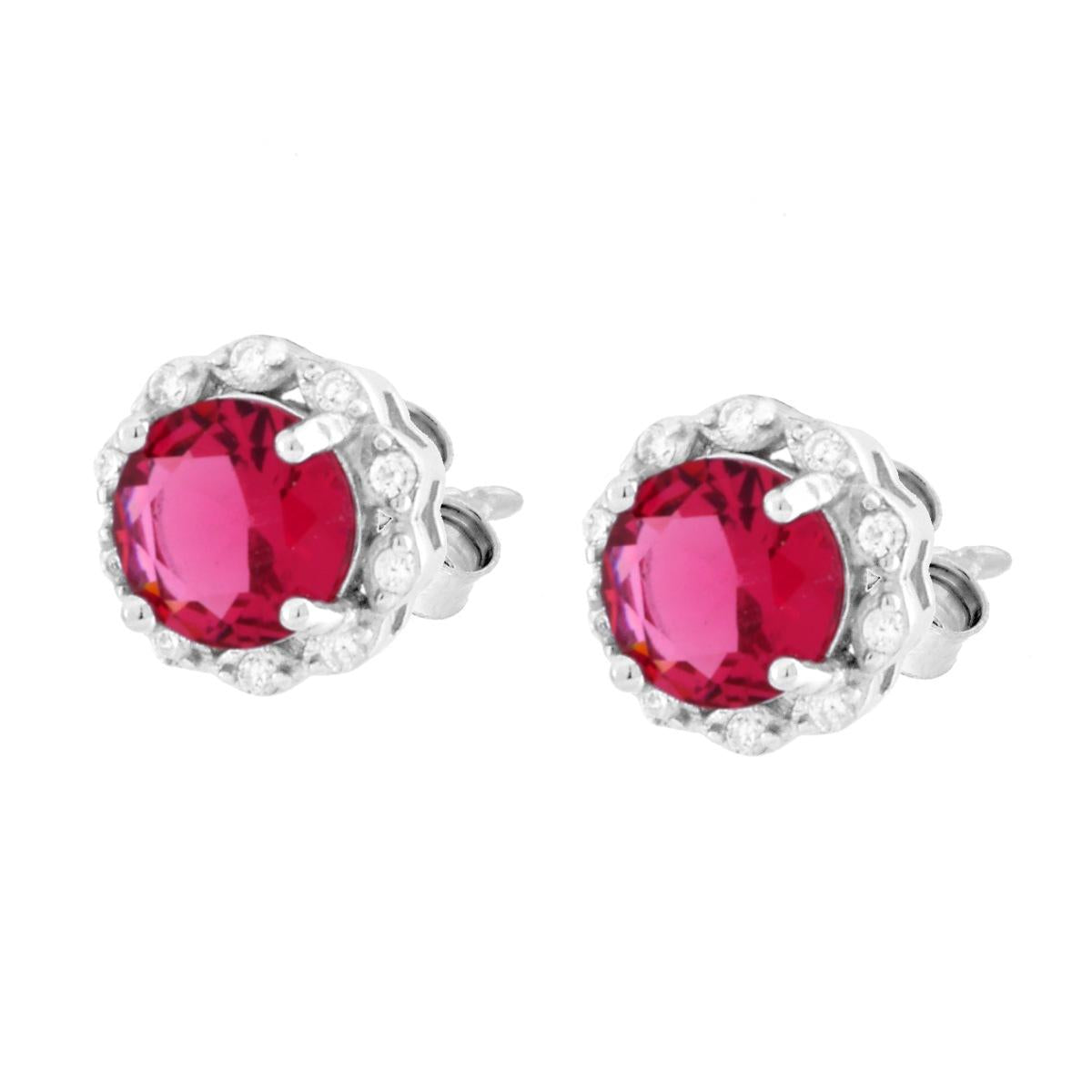 Parure Set Orecchini e Ciondolo Tondo Rosso Rubino, Argento s925