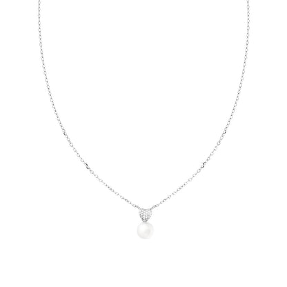 Collana Con Cuore Brillante e Perla, Argento S925
