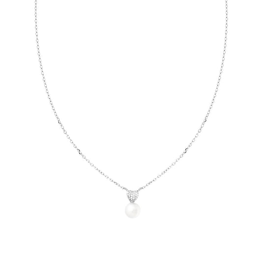 Collana Con Cuore Brillante e Perla, Argento S925