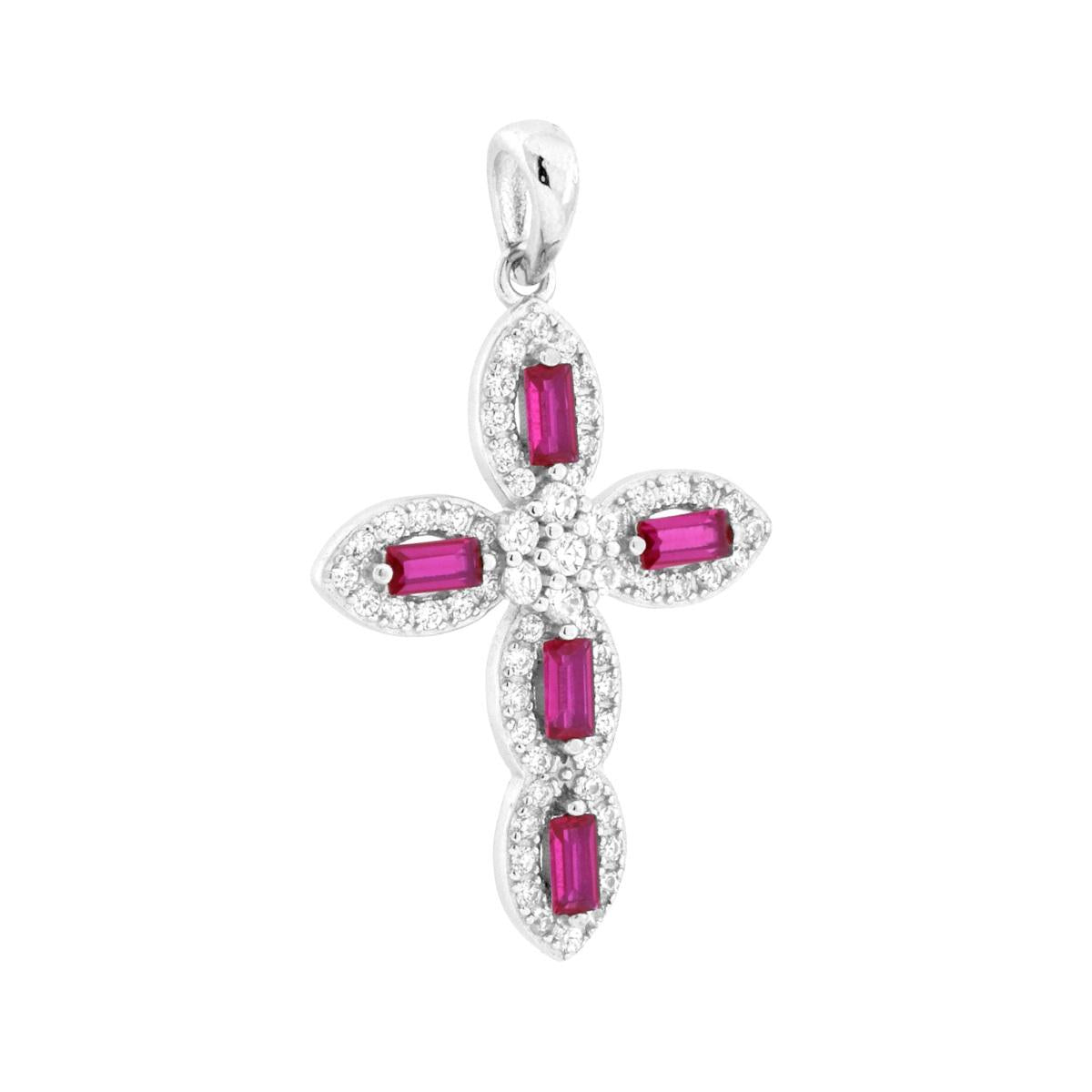 Round Zircon Cross Pendant, many Colors, Sterling Silver s925