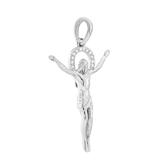 Ciondolo Cristo con Cubic Zirconia Bianchi, in Argento S925