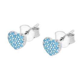 Orecchini Piccoli Cuore Pavè Acquamarina, Argento S925