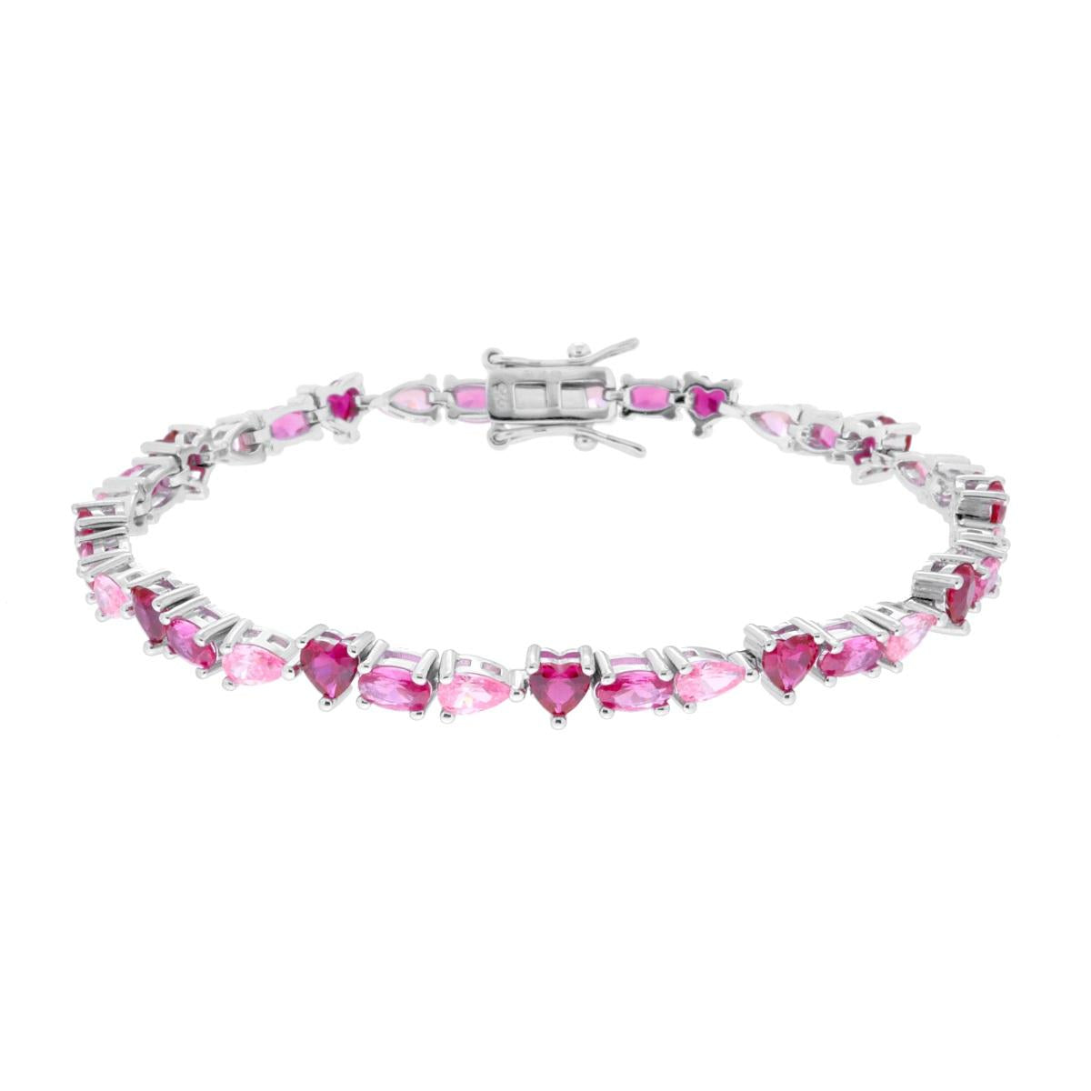 Bracciale Tennis Zirconi Multitaglio Rosso Rubino e Rosa, Argento s925