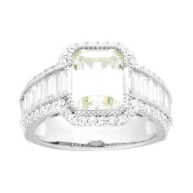 Anello Solitario Quadrato Quarzo Citrino con Zirconia Baguette, Argento s925