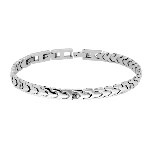 Bracciale Uomo Maglia Imperniata con Crystal Neri, in ACCIAIO inox