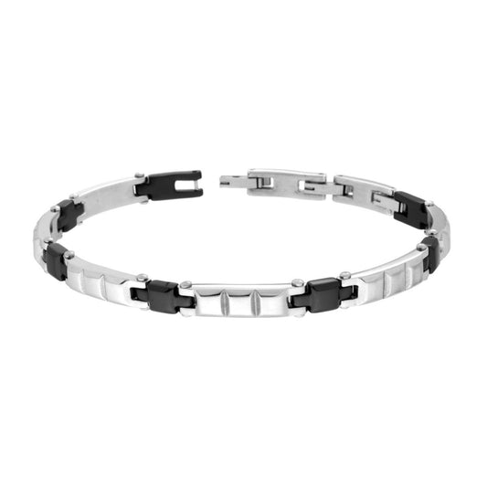 Bracciale Uomo Maglia Imperniata colore Nero, in ACCIAIO