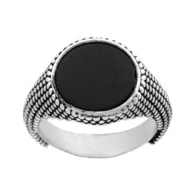 Men's Chevalier Ring Oval Shield with Black Onyx Stone, in 925 SILVER