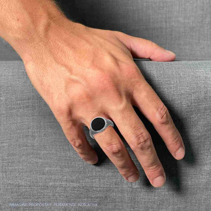 Men's Chevalier Ring Oval Shield with Black Onyx Stone, in 925 SILVER