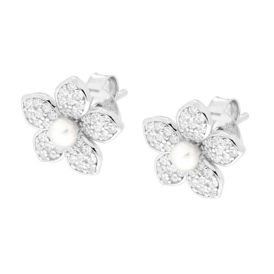 Orecchini Fiore con centrale di Perle, in ARGENTO 925