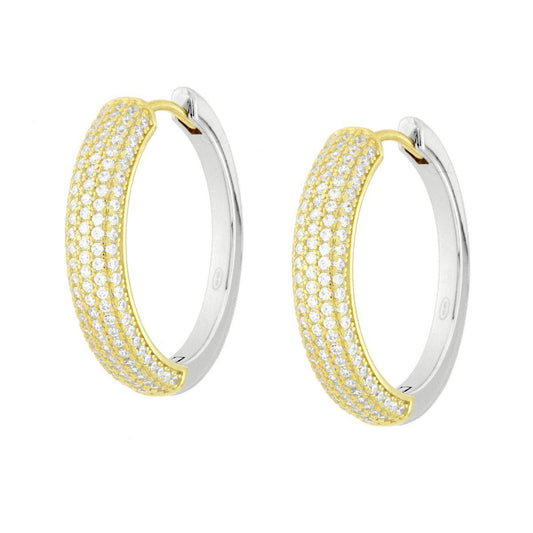 Orecchini Cerchio Creola con Cubic Zirconia Bianchi, in Argento s925