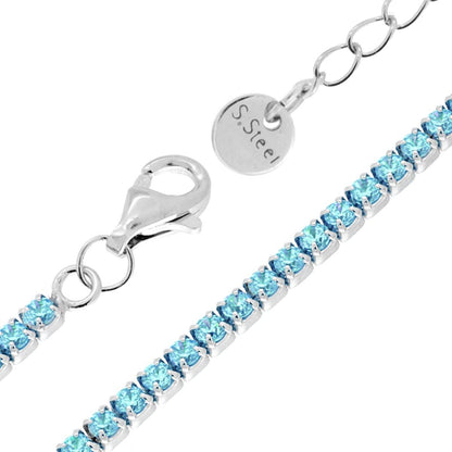Bracciale Tennis con Crystal mm 2 Acquamarina, in ACCIAIO inox