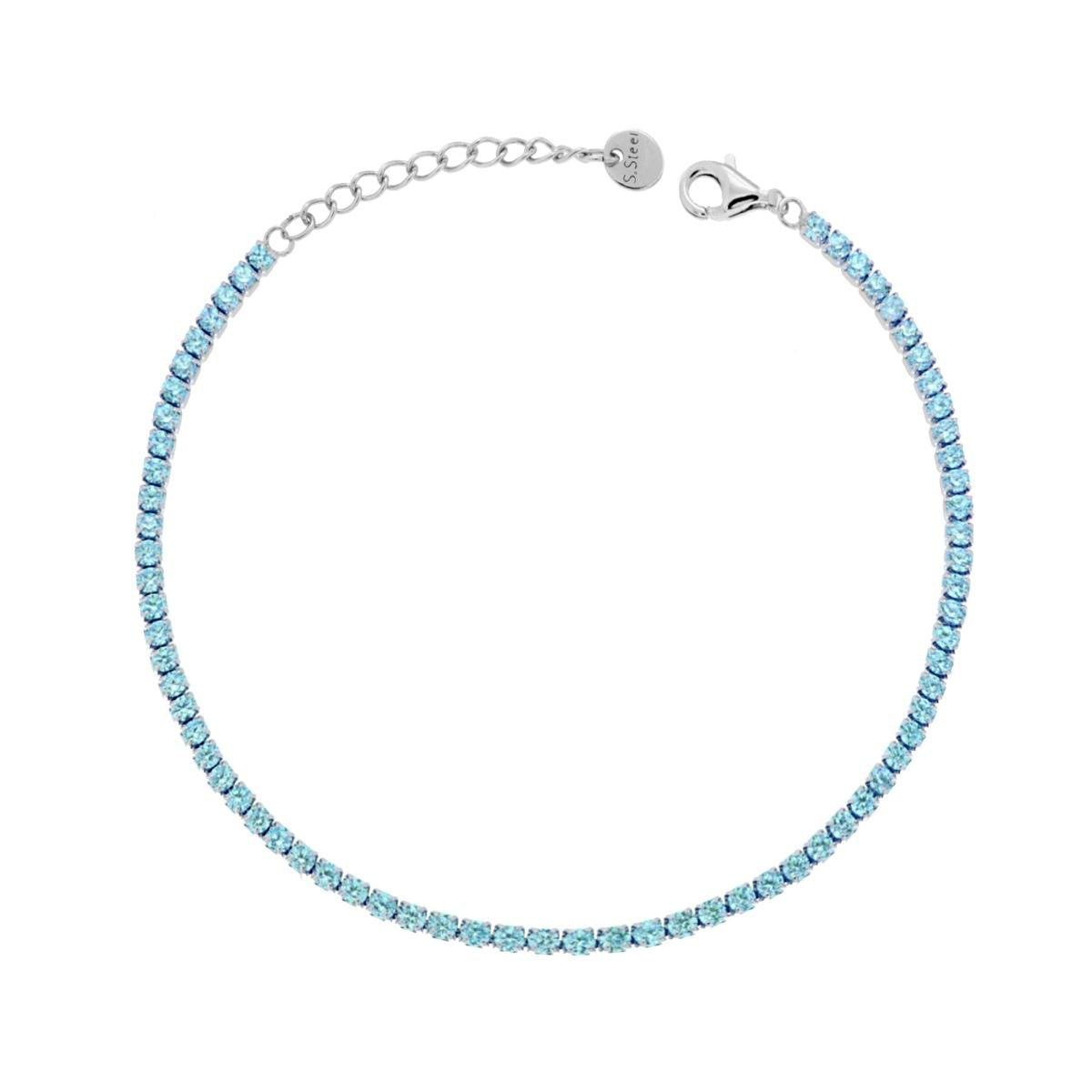 Bracciale Tennis con Crystal mm 2 Acquamarina, in ACCIAIO inox