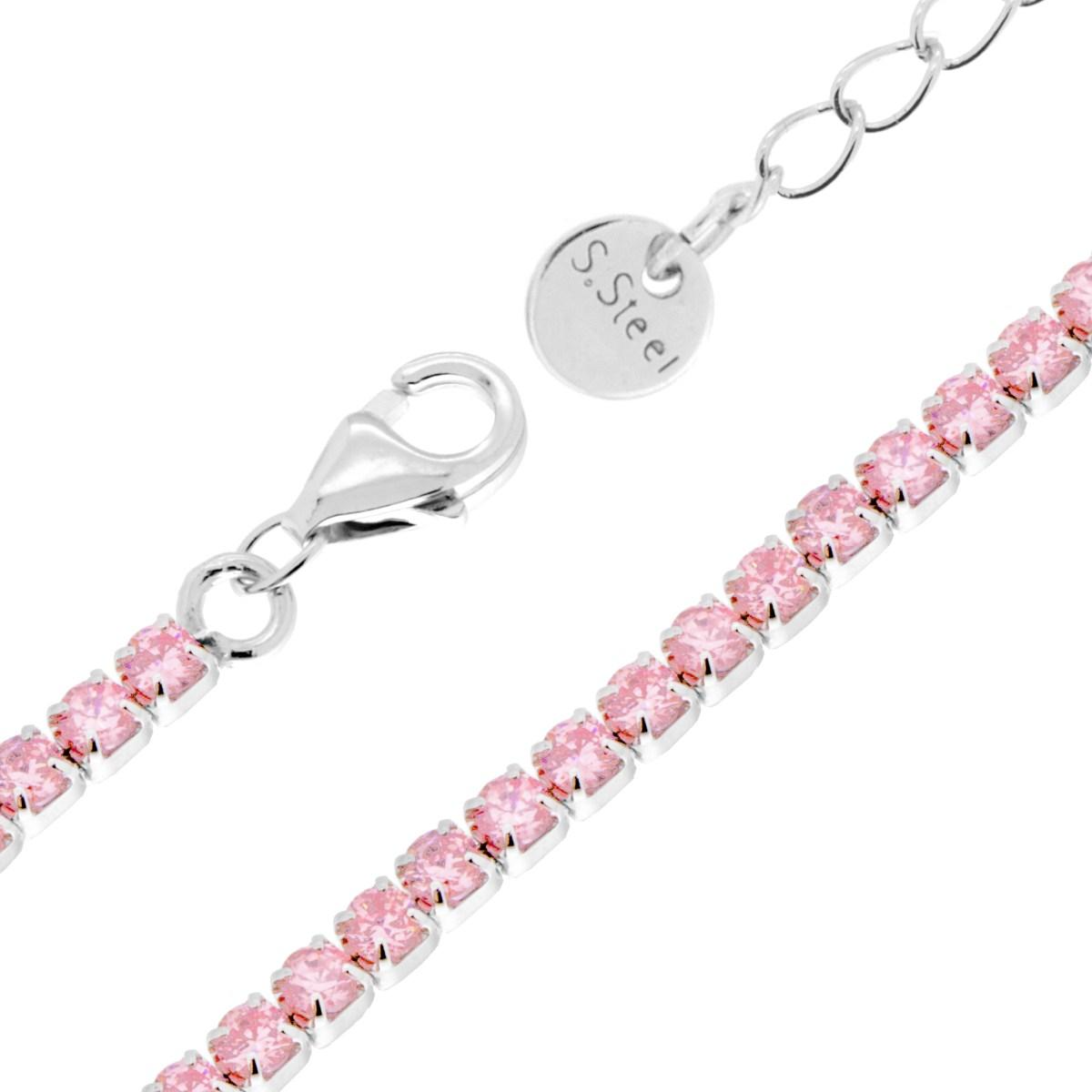 Bracciale Tennis 2mm Rosa, ACCIAO inox