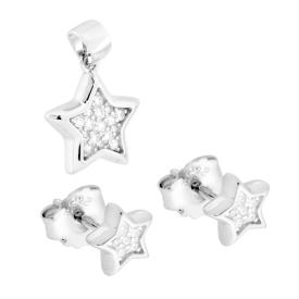 Parure Set Orecchini e Ciondolo Stella Bianco, Argento s925
