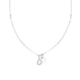 Collana Diamantata con Goccia e Perla, Argento S925