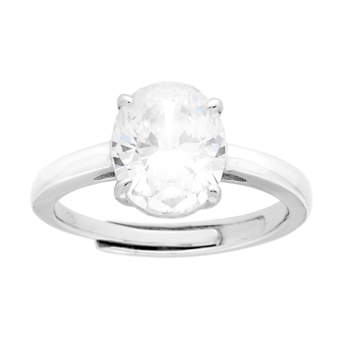 Anello Solitario Ovale Bianco mm 10 x 8, Argento s925