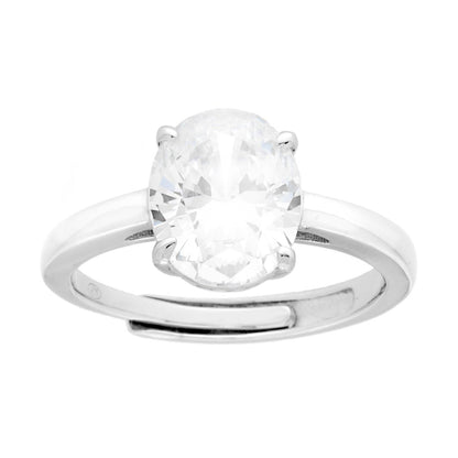 Anello Solitario Ovale Bianco mm 10 x 8, Argento s925