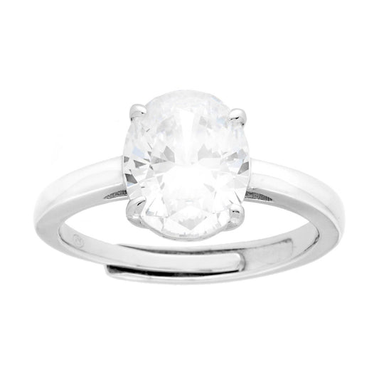 Anello Solitario Ovale Bianco mm 10 x 8, Argento s925