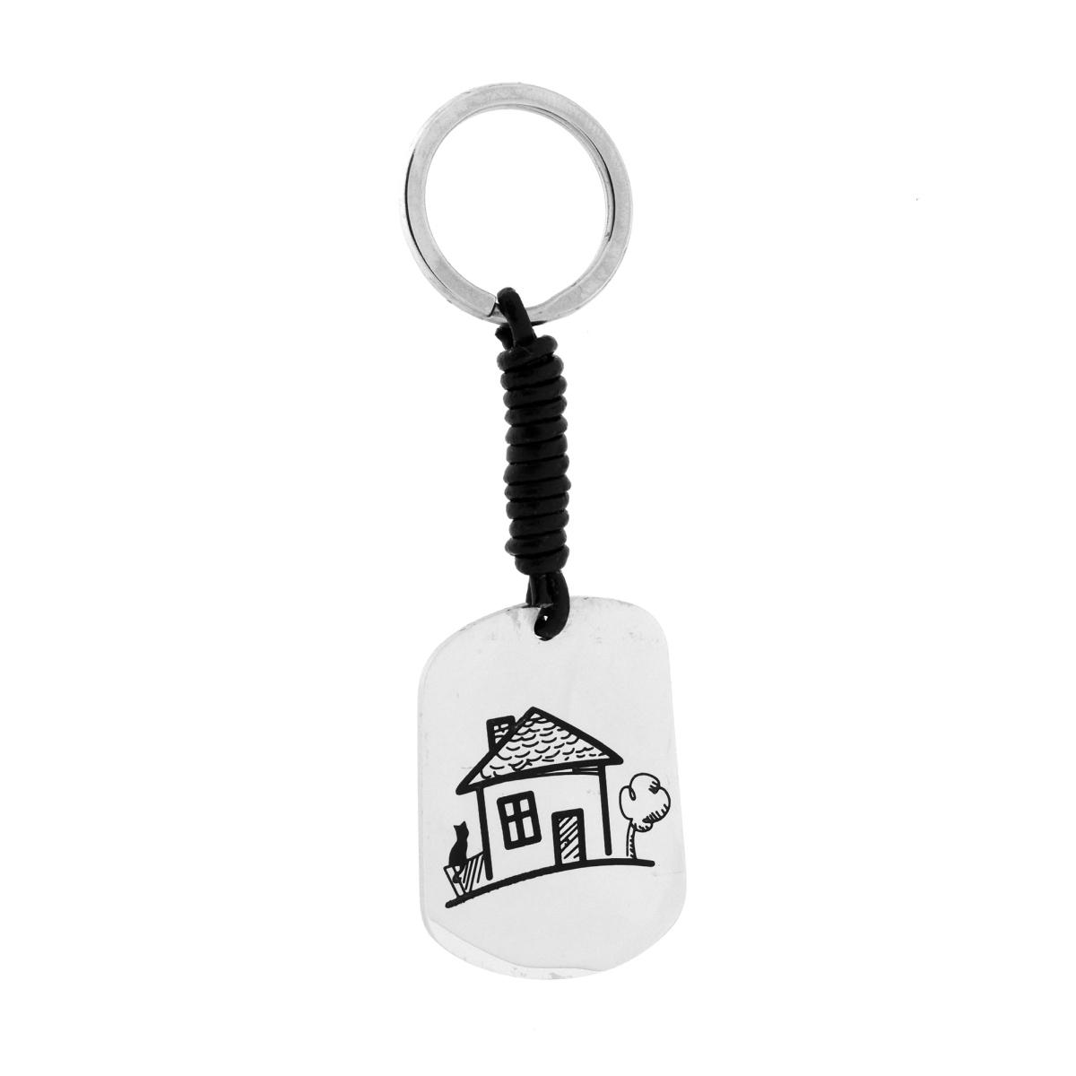 Portachiavi con Caucciu annodato e Piastra con Casetta, in ACCIAIO inox