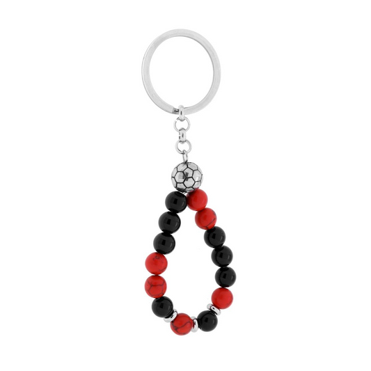 Portachiavi ROSSO NERO e Pallone Calcio, in ACCIAIO inox