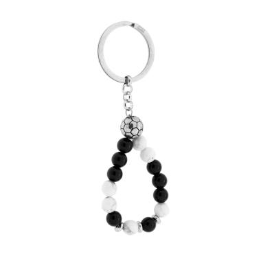 Portachiavi NERO BIANCO e Pallone Calcio, in ACCIAIO inox