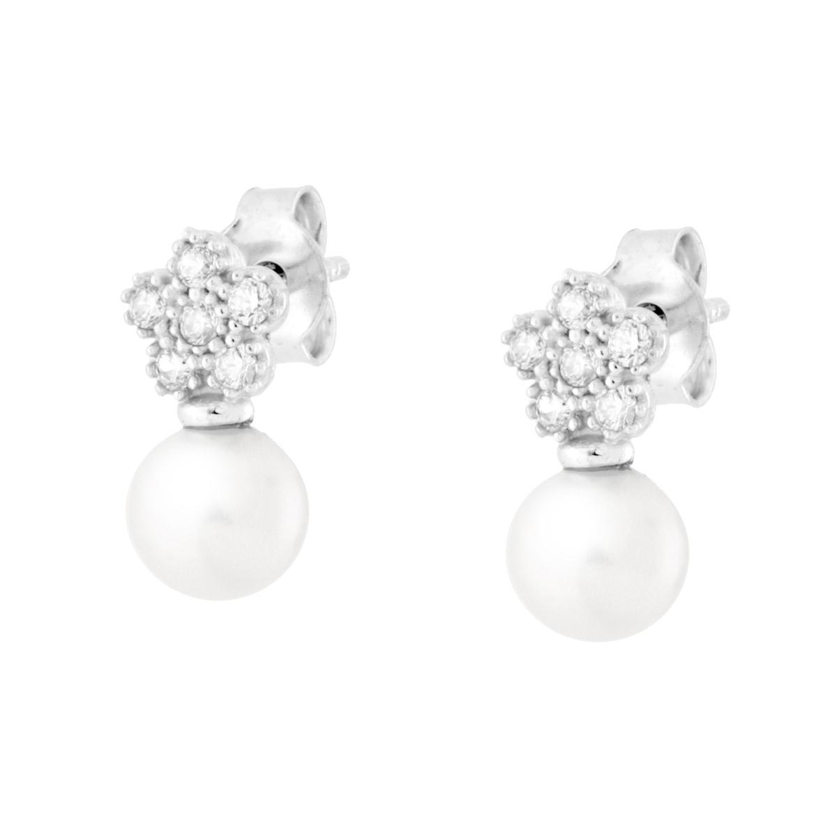 Orecchini Fiore e Perla, Argento s925
