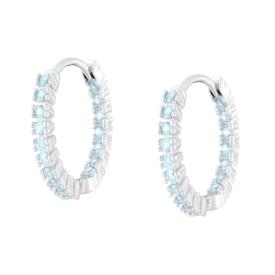 Orecchini Cerchio Zirconi Acquamarina, in Argento S925