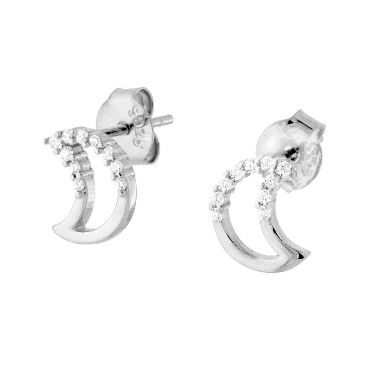 Orecchini Luna Metà zirconata -  in Argento S925