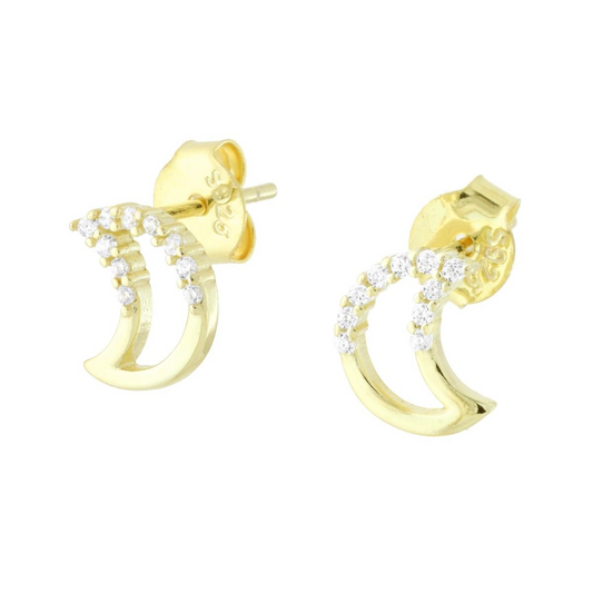 Orecchini Luna Metà zirconata -  in Argento S925