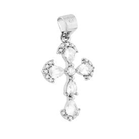 Round Zircon Cross Pendant, many Colors, Sterling Silver s925