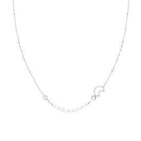 Collana Palline Diamantate con Luna e Perle, Argento S925