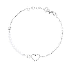 Bracciale Diamantato con Cuore e Perle, in ARGENTO 925