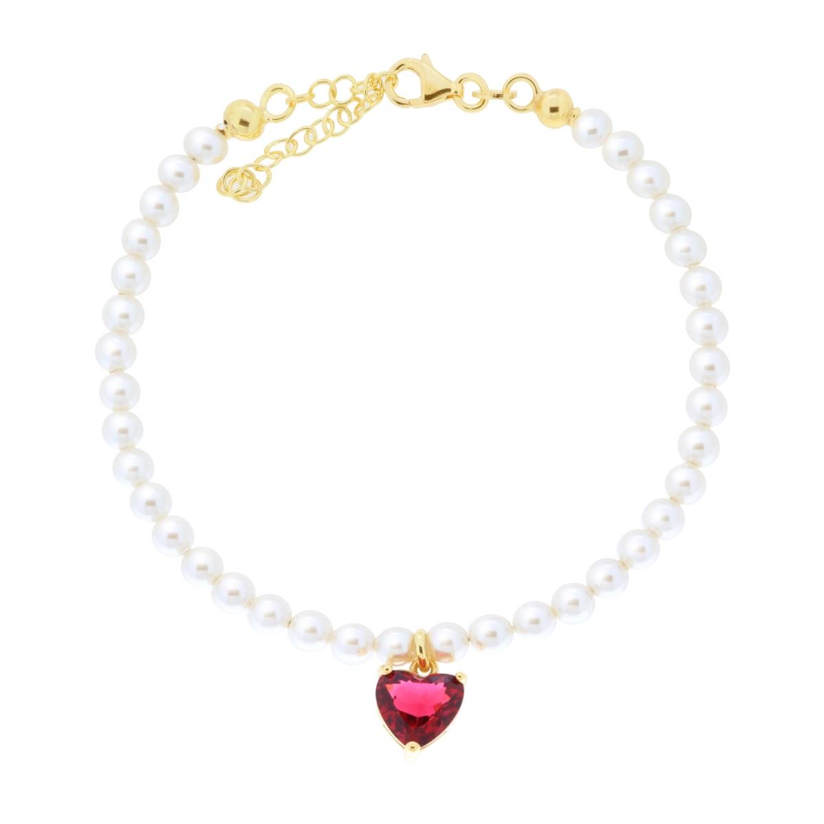 Bracciale Perle Bianche con Cuore Pendente, Argento s925
