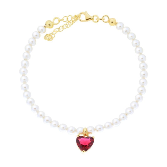 Bracciale Perle Bianche con Cuore Pendente, Argento s925