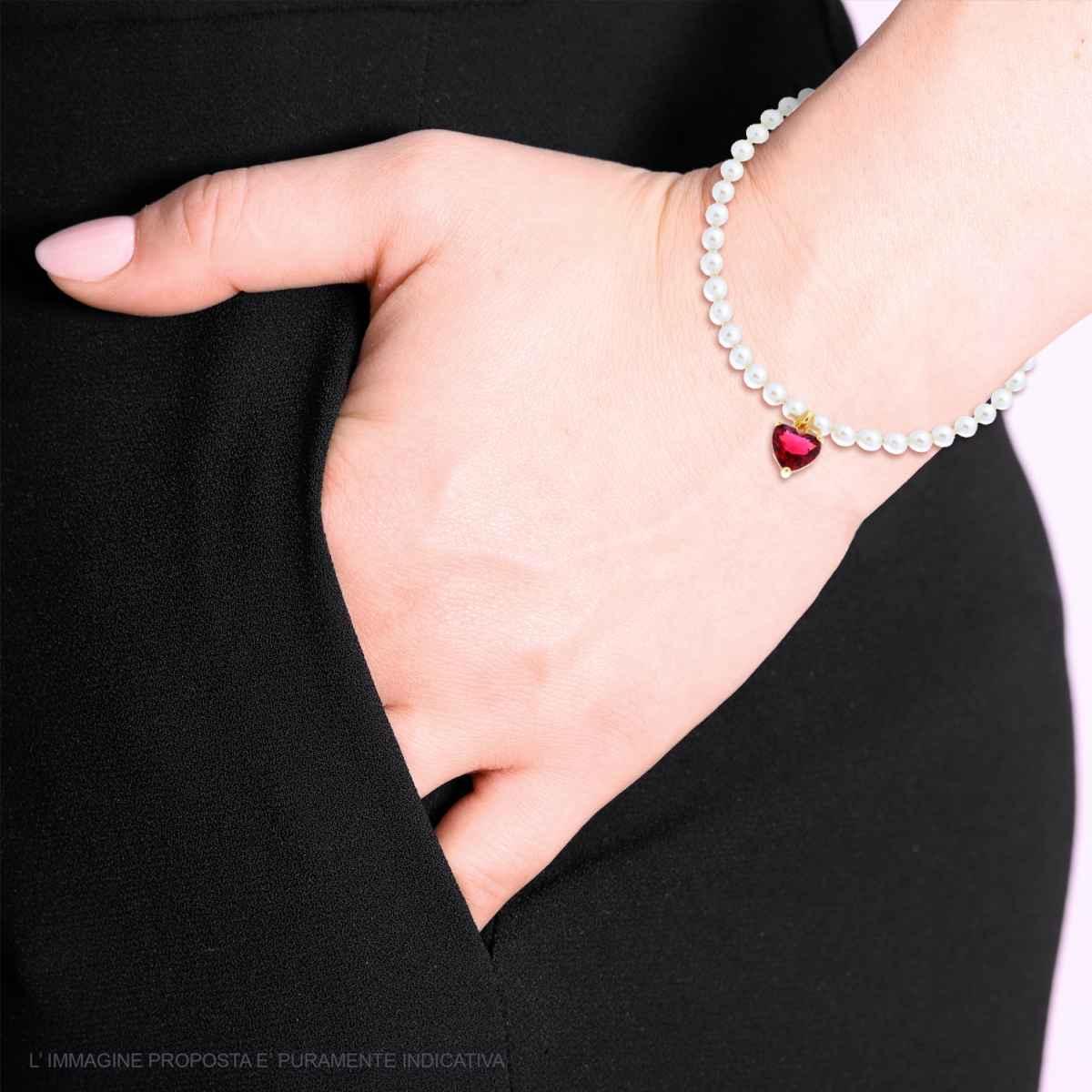 Bracciale Perle Bianche con Cuore Pendente, Argento s925