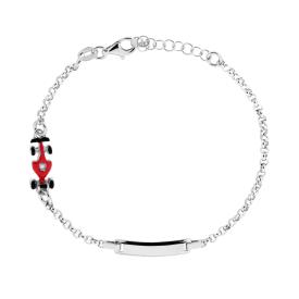 Ladybug Bracelet with Heart and Flowers, S925 Silver