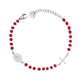 Bracciale Rosario con Grani colore Rosso, in ACCIAIO
