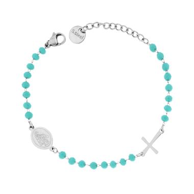 Bracciale Rosario con Grani colore Verde Mare, in ACCIAIO