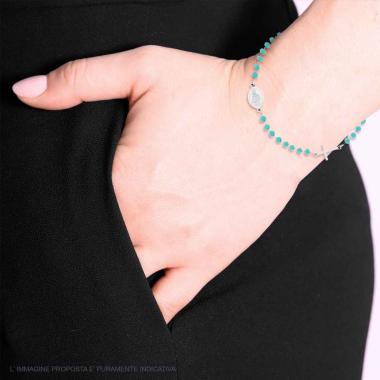 Bracciale Rosario con Grani colore Verde Mare, in ACCIAIO