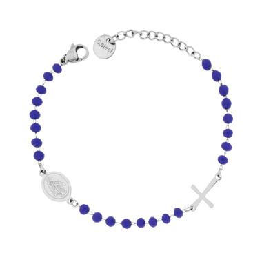 Bracciale Rosario con Grani colore Blu, in ACCIAIO
