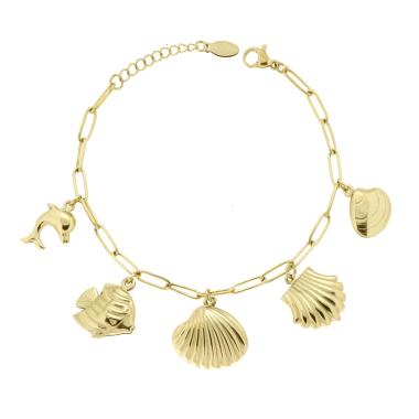 Bracciale con Conchiglie Delfino e Pesci, in ACCIAIO inox