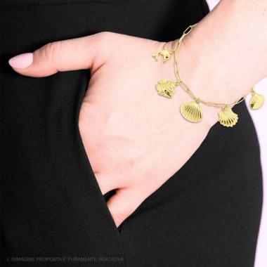 Bracciale con Conchiglie Delfino e Pesci, in ACCIAIO inox