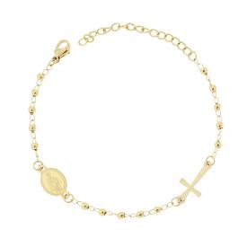 Bracciale Rosario con Grani Pallina Liscia con Croce e Madonna, in ACCIAIO